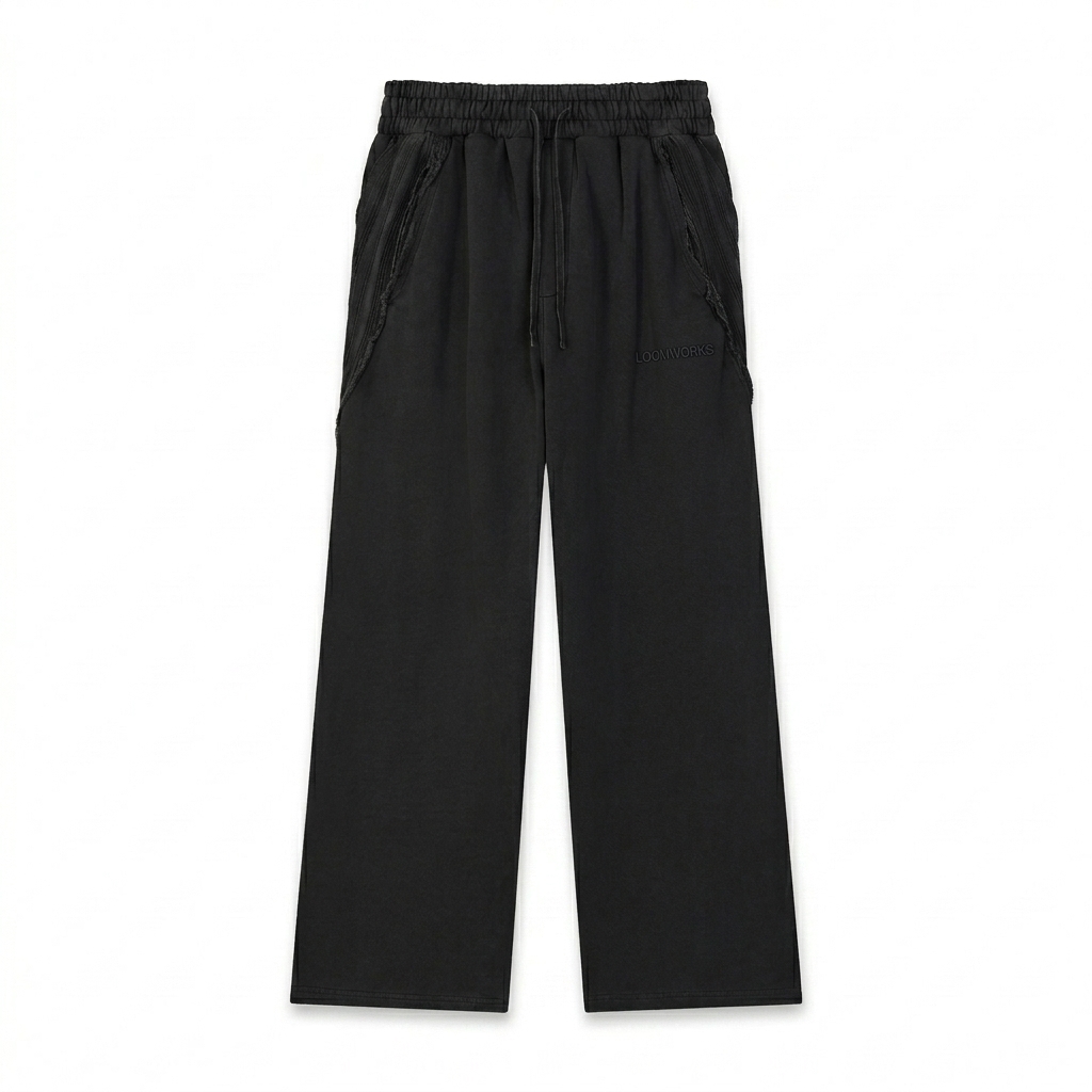 Custom Snow Washed Straight Leg Sweatpants design direction 1: Tonal Luxe Wordmark featuring the LOOMWORKS wordmark