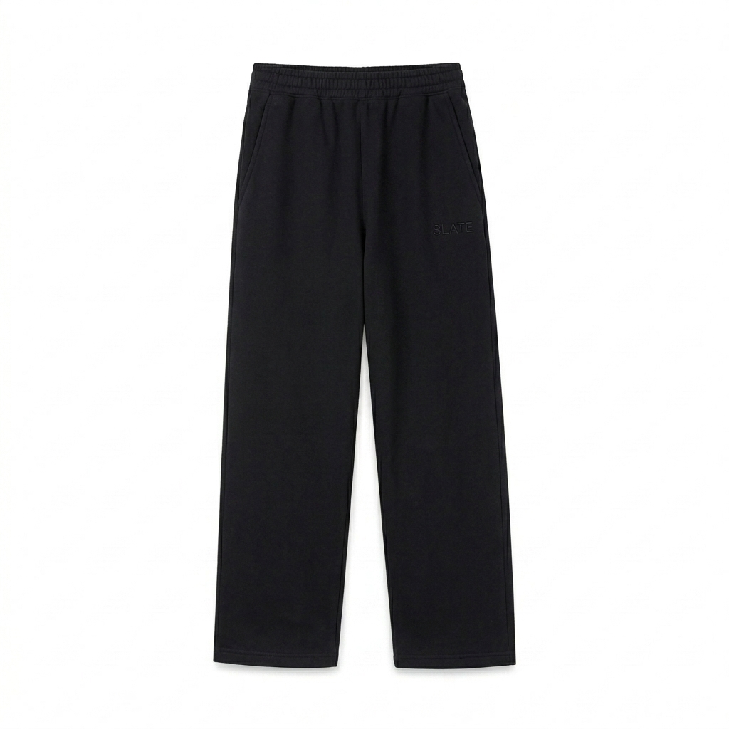 Custom Straight-Leg Sweatpants design direction 1: Tonal Minimalist Wordmark featuring the SLATE wordmark