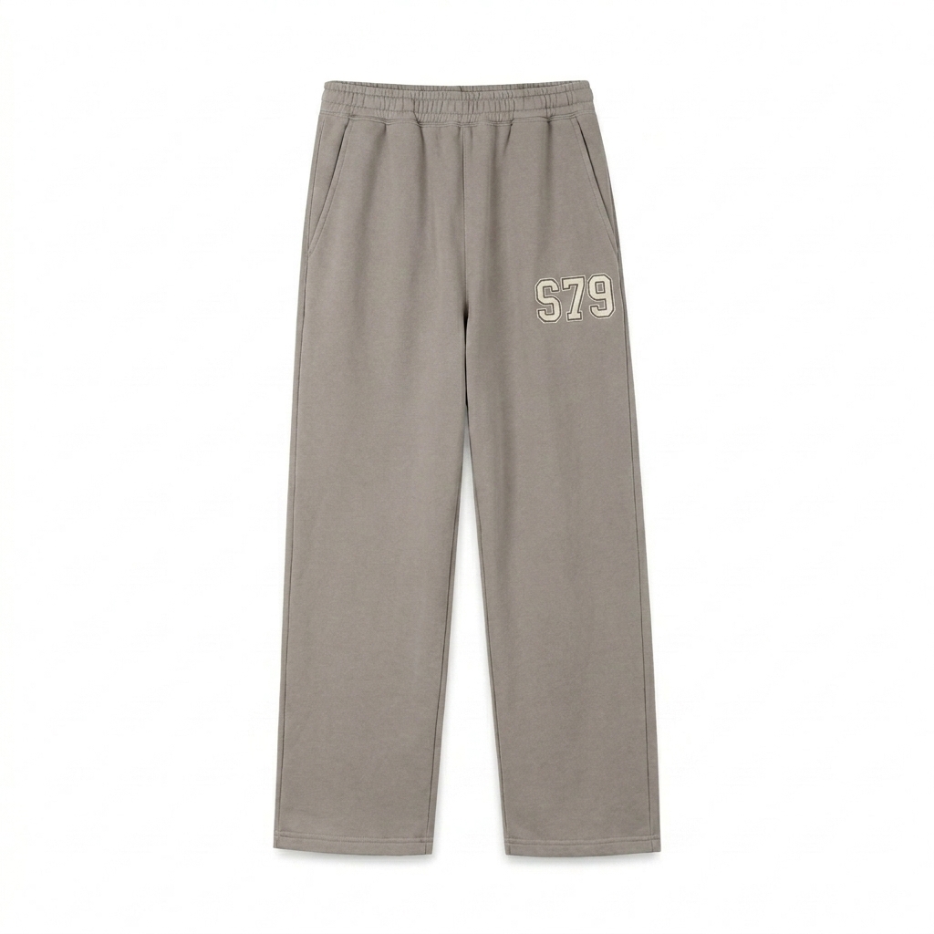 Custom Straight-Leg Sweatpants design direction 3: Retro Collegiate Emblem featuring the STUDIO 79 wordmark