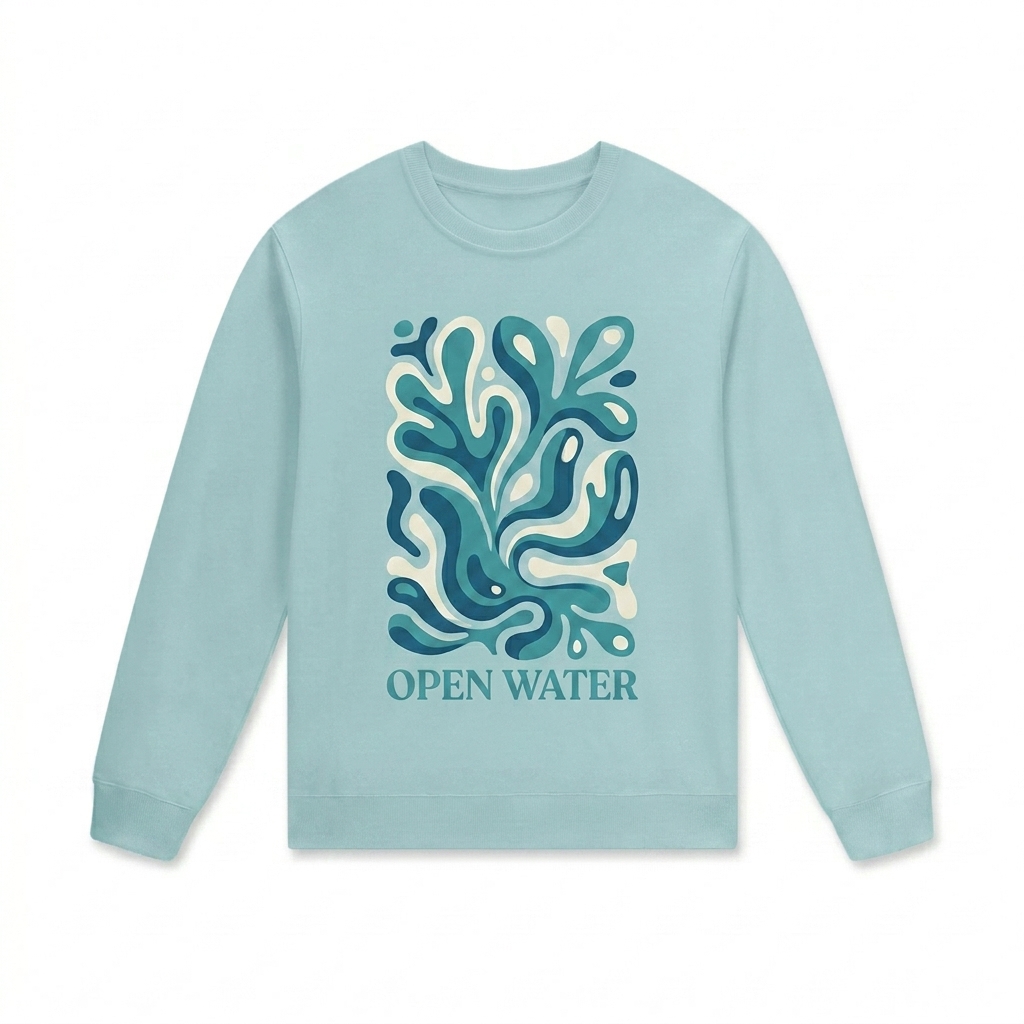 Custom Streetwear Cotton Pullover design direction 2: Bold Graphic Illustration featuring the OPEN WATER wordmark