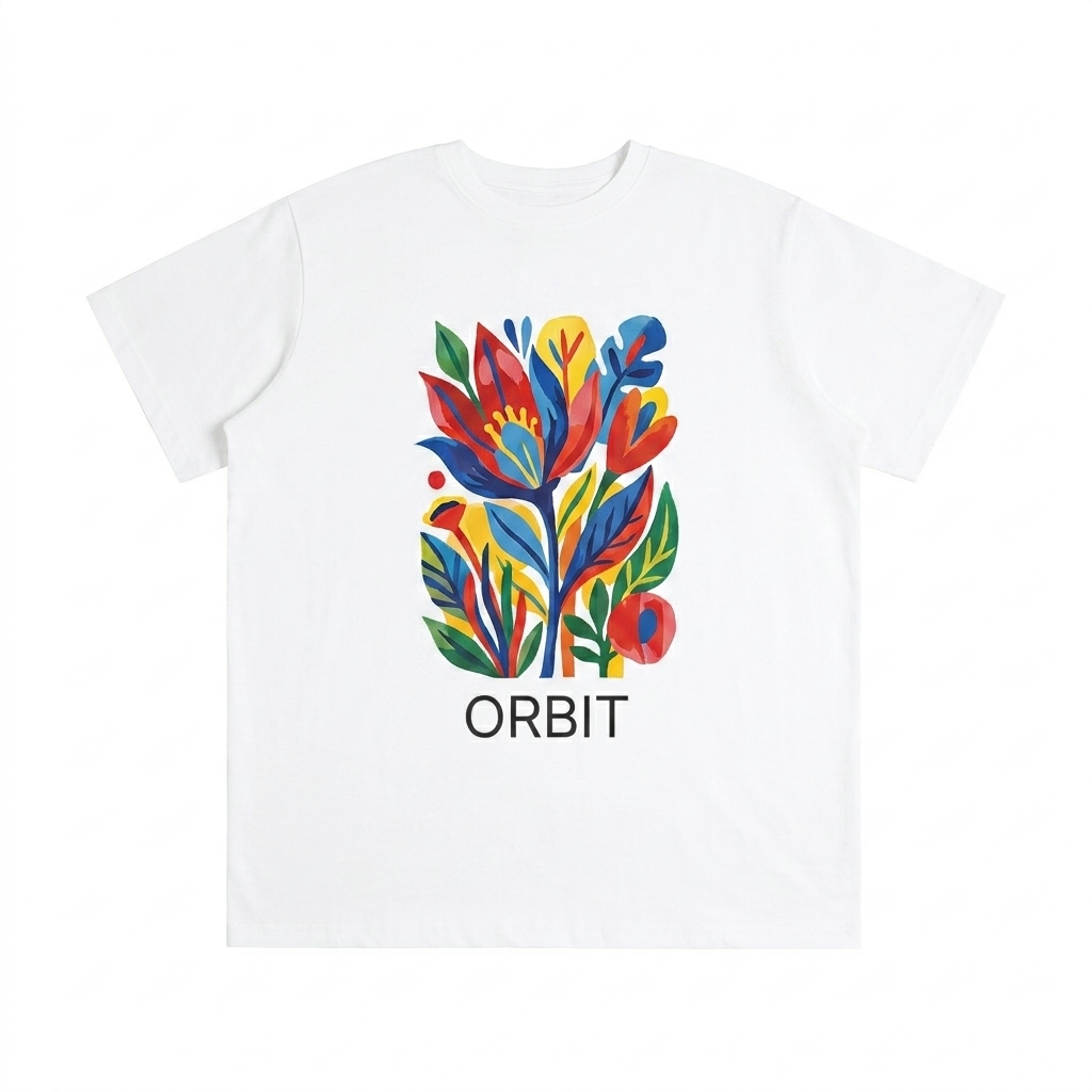 Custom Oversized Cotton T-Shirt design direction 2: Bold Graphic Illustration featuring the ORBIT wordmark