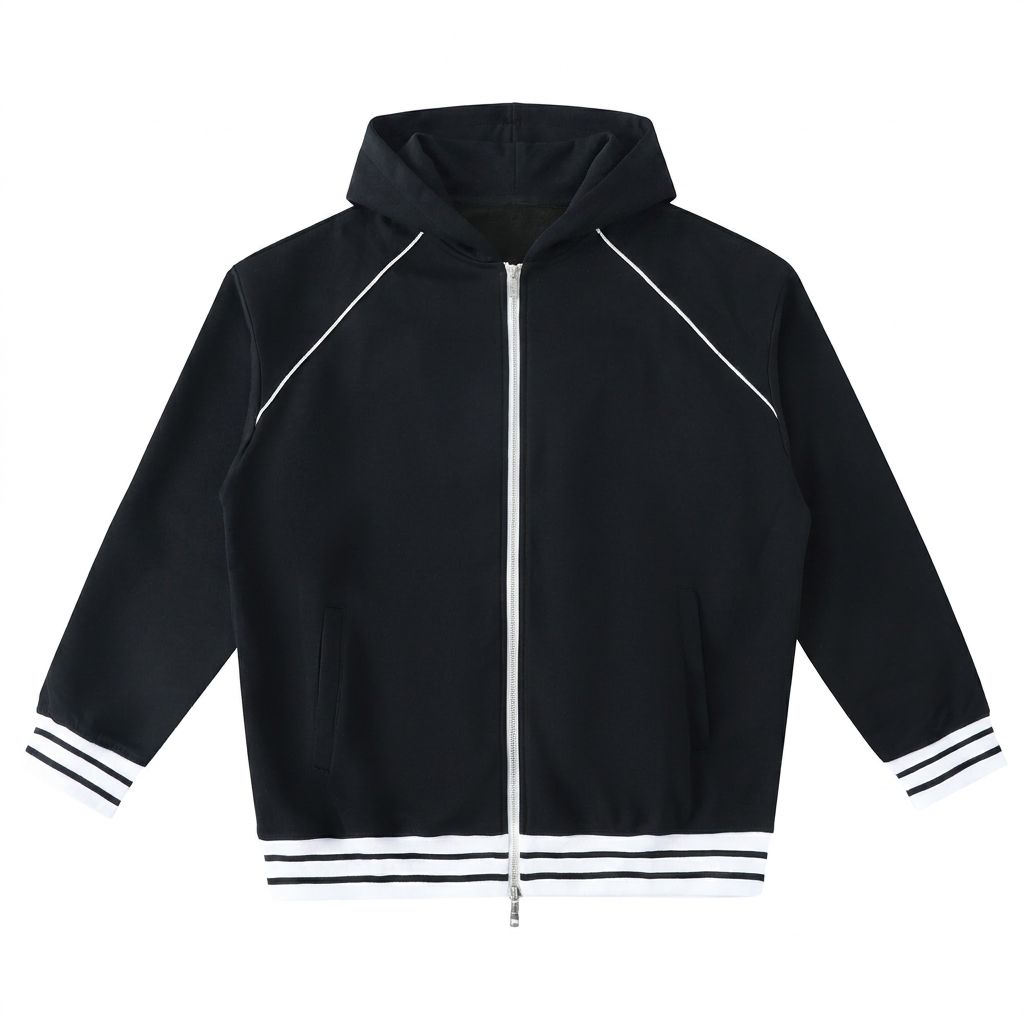 Custom Striped Trim Zip-Up Hoodie — Hoodies