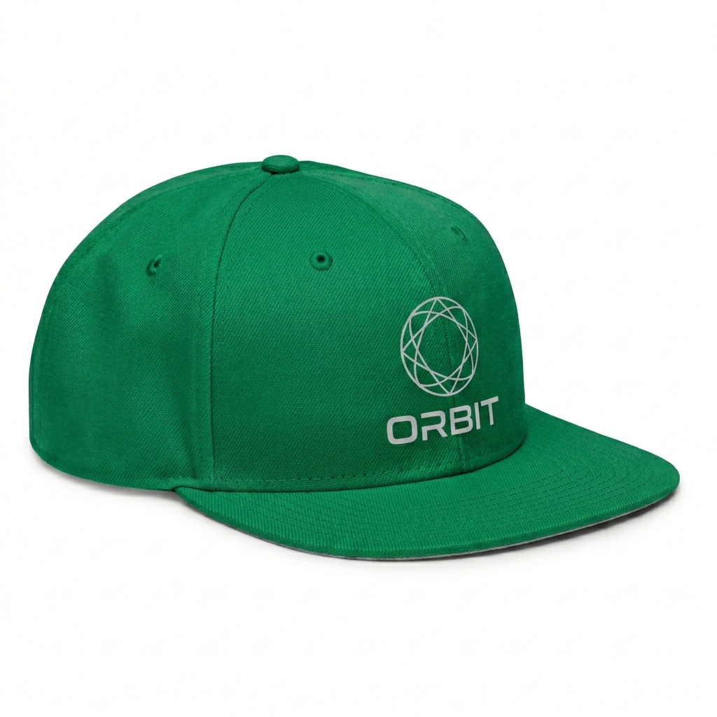 Custom Structured Snapback Cap design direction 3: Abstract Geometric Graphic featuring the ORBIT wordmark