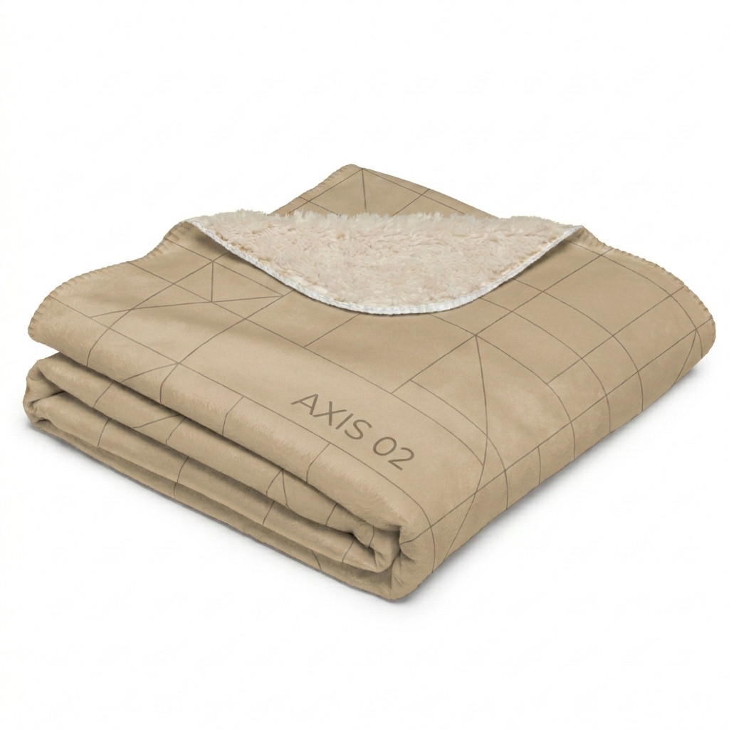 Custom Sublimated Sherpa Blanket design direction 2: Geometric Grid featuring the AXIS 02 wordmark