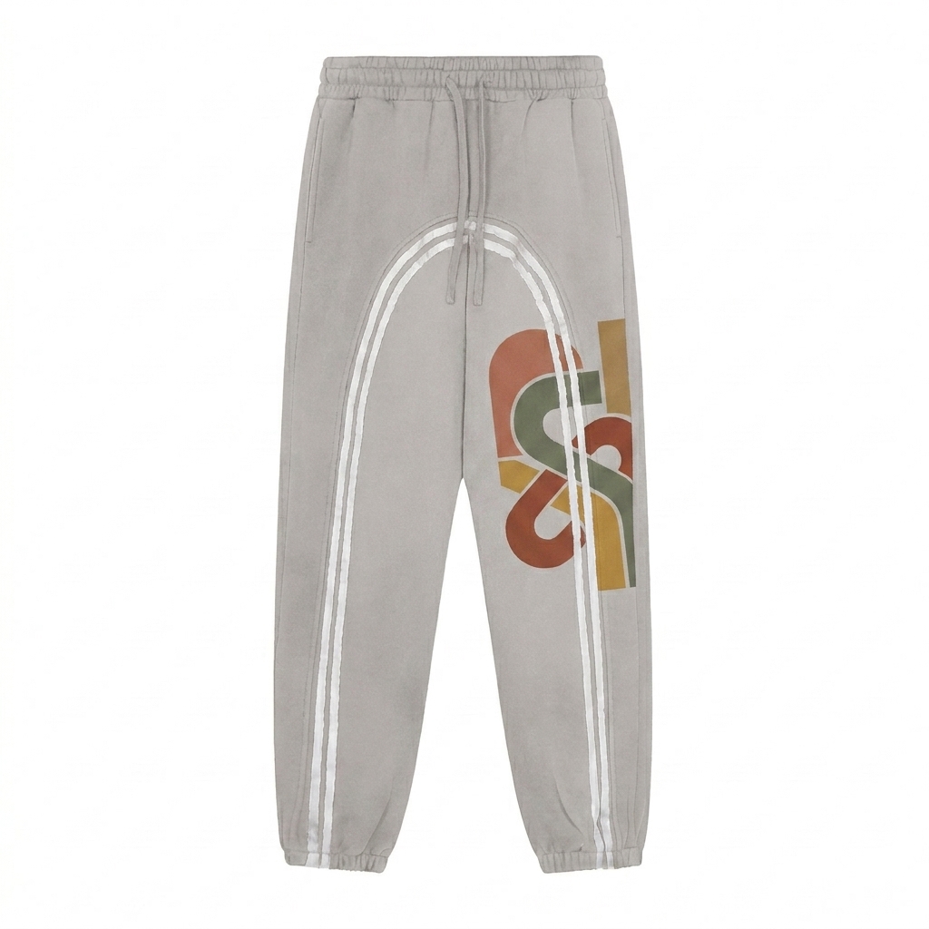 Custom Sun Fade Fleece Joggers design direction 2: Bold Abstract Graphic featuring the ORBIT wordmark