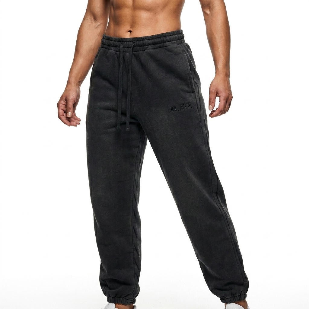 Sun Fade Fleece Joggers worn by a athletic muscular Turkish female fashion influencer, techwear modern styling, studio lookbook — custom sun fade fleece joggers