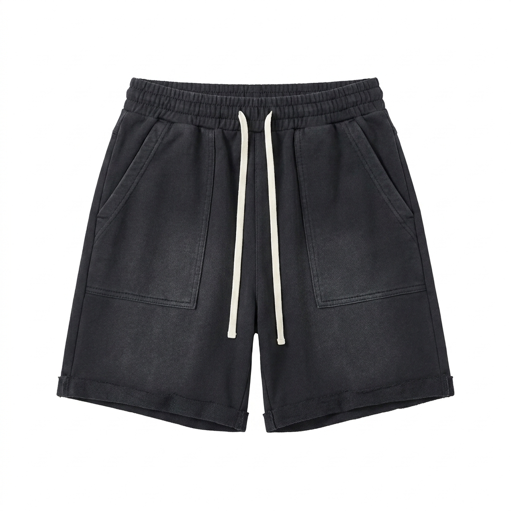 Custom Sun Fade Raw Edge Cotton Shorts — Shorts