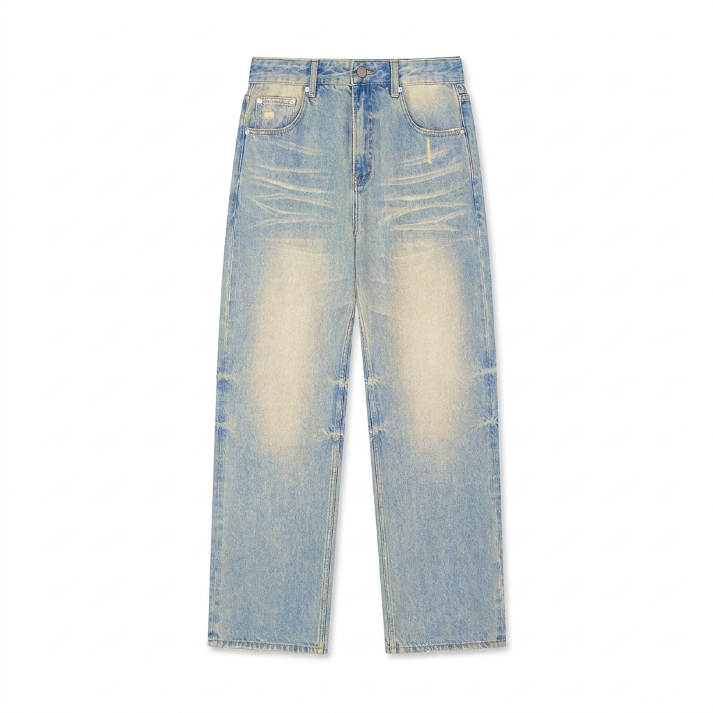 Custom Sun Fade Raw Hem Denim Jeans — Pants