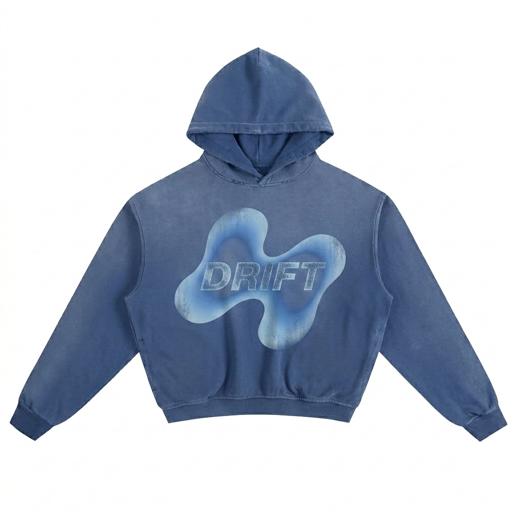 Custom Sunfade Boxy Pullover Hoodie design direction 2: Abstract Gradient Graphic featuring the DRIFT wordmark