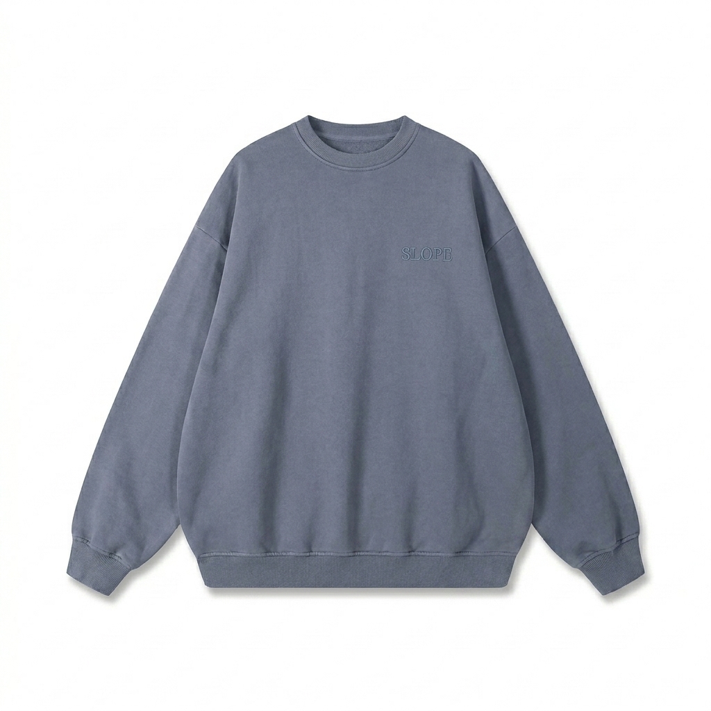 Custom Sunfade Drop-Shoulder Sweatshirt design direction 1: Tonal Heritage Wordmark featuring the SLOPE wordmark