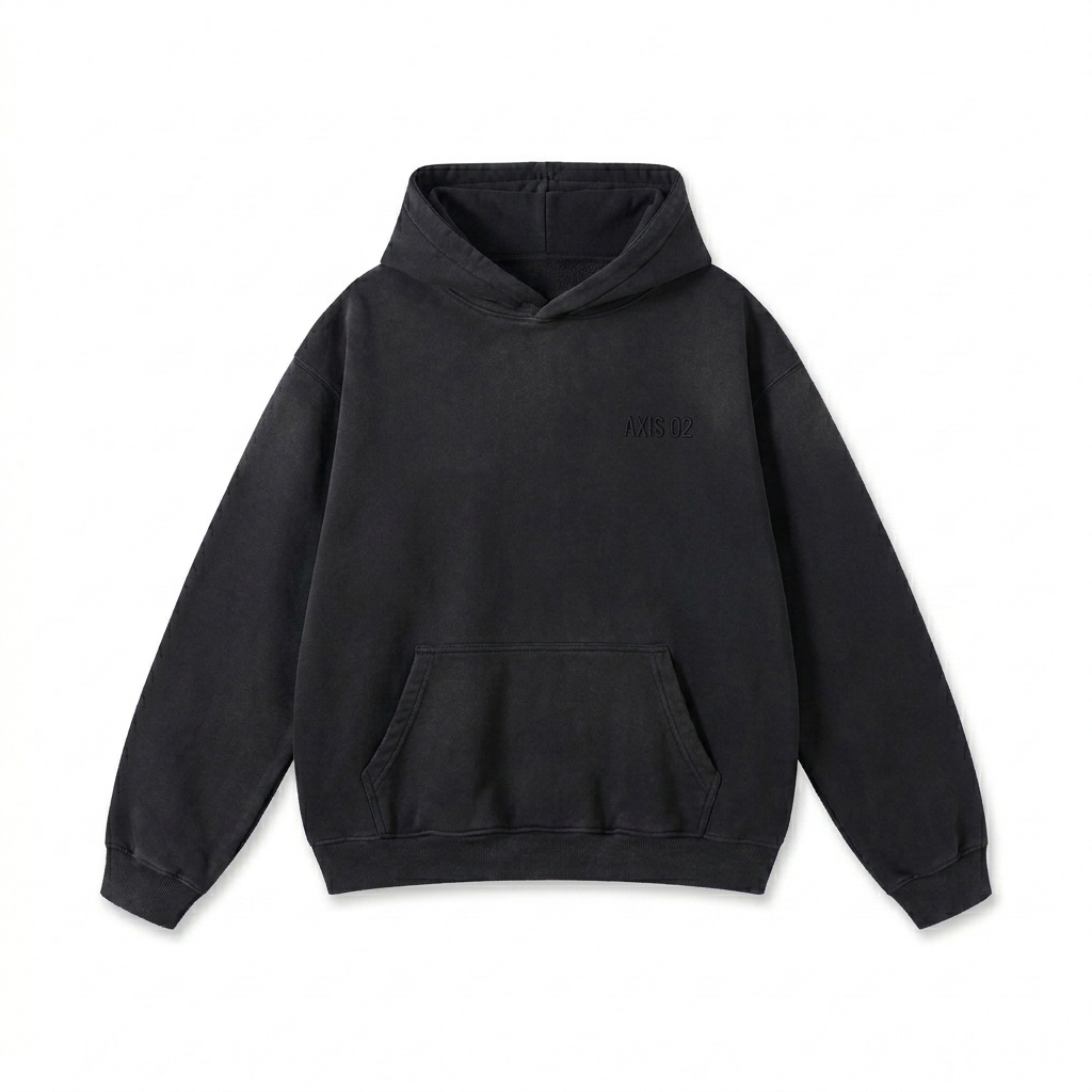 Custom Sunfade Fleeced Hoodie design direction 1: Tonal Minimalist Wordmark featuring the AXIS 02 wordmark