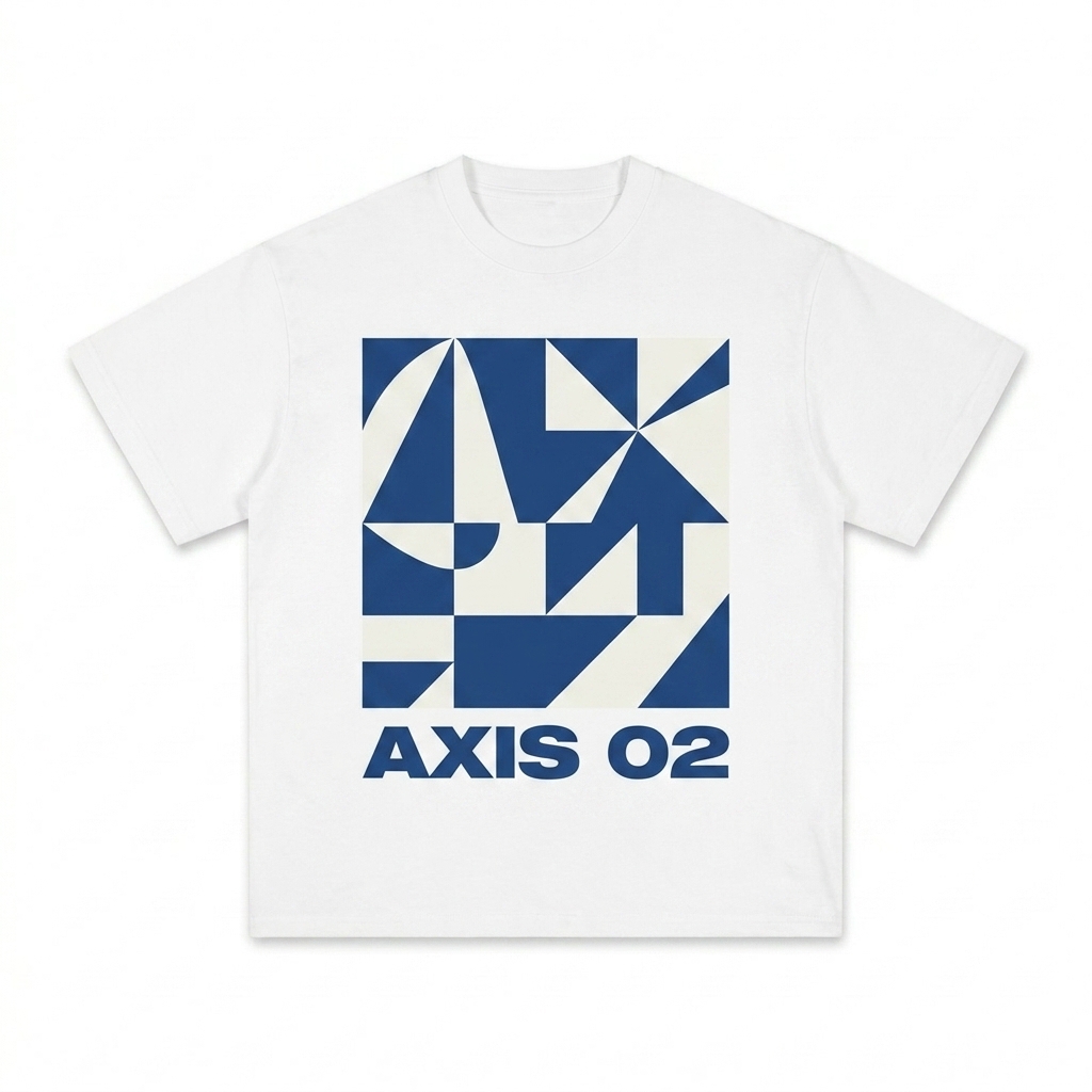 Custom Sunfade Gradient T-Shirt design direction 2: Bold Abstract Graphic featuring the AXIS 02 wordmark