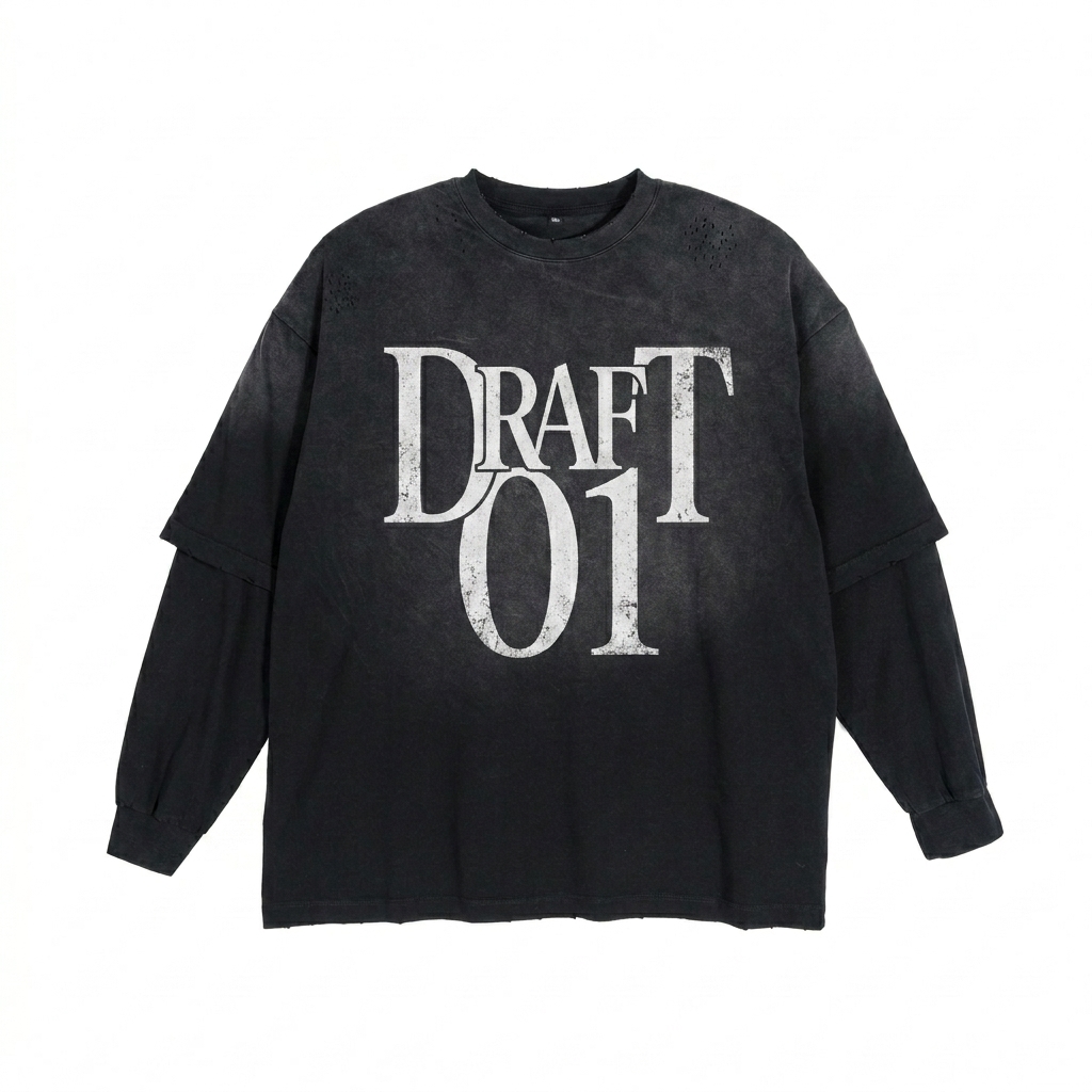 Custom Sunfade Layered T-Shirt design direction 3: Typography Experiment featuring the DRAFT 01 wordmark