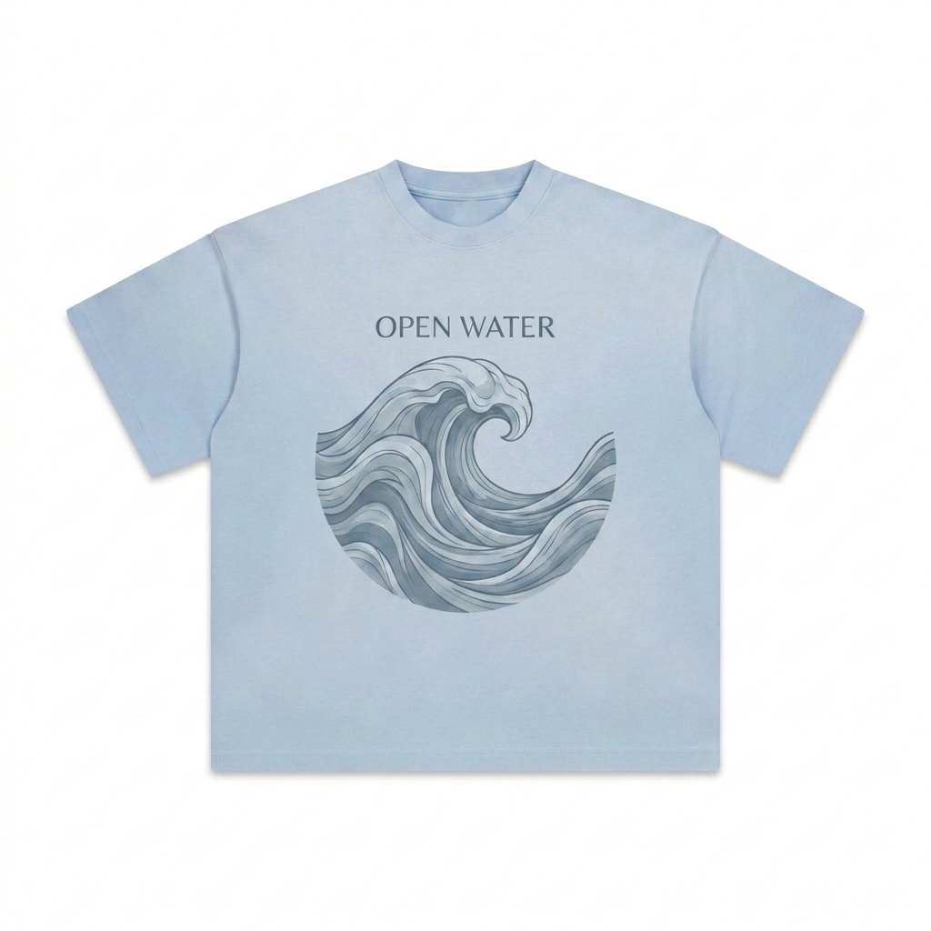 Custom Sunfade T-Shirt design direction 2: Abstract Graphic Illustration featuring the OPEN WATER wordmark
