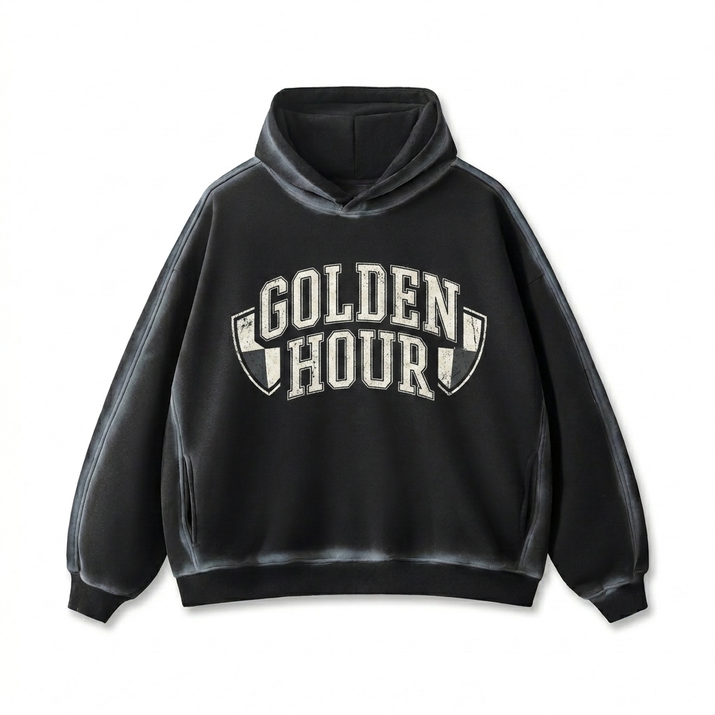 Custom Sunfaded Fleece Hoodie design direction 2: Psychedelic Gradient Graphic featuring the LUNAR CYCLE wordmark