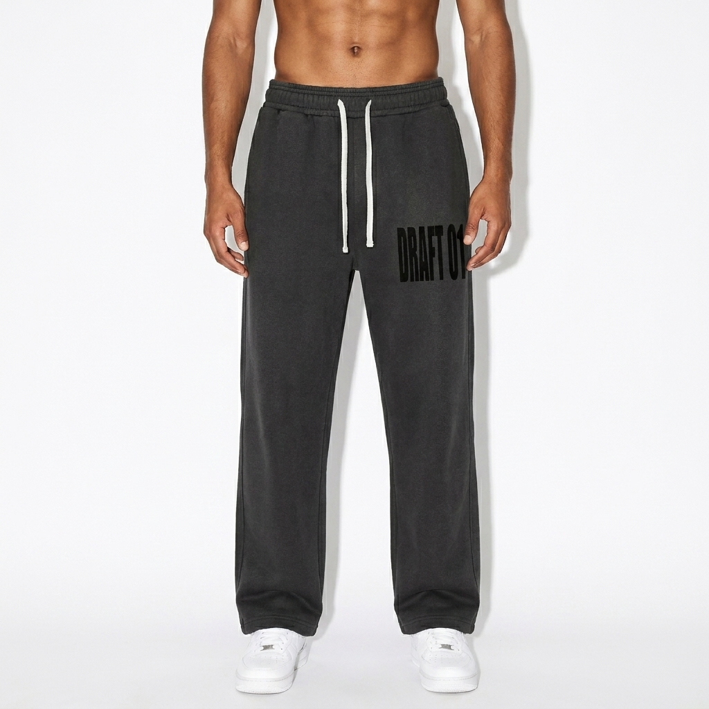Sunfaded Fleece Sweatpants worn by a toned North African male fashion influencer, clean-girl minimal styling, studio lookbook — custom sunfaded fleece sweatpants
