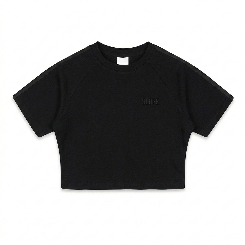 Custom Taped Cooling Crop Top design direction 1: Tonal Minimalist Wordmark featuring the SLOPE wordmark