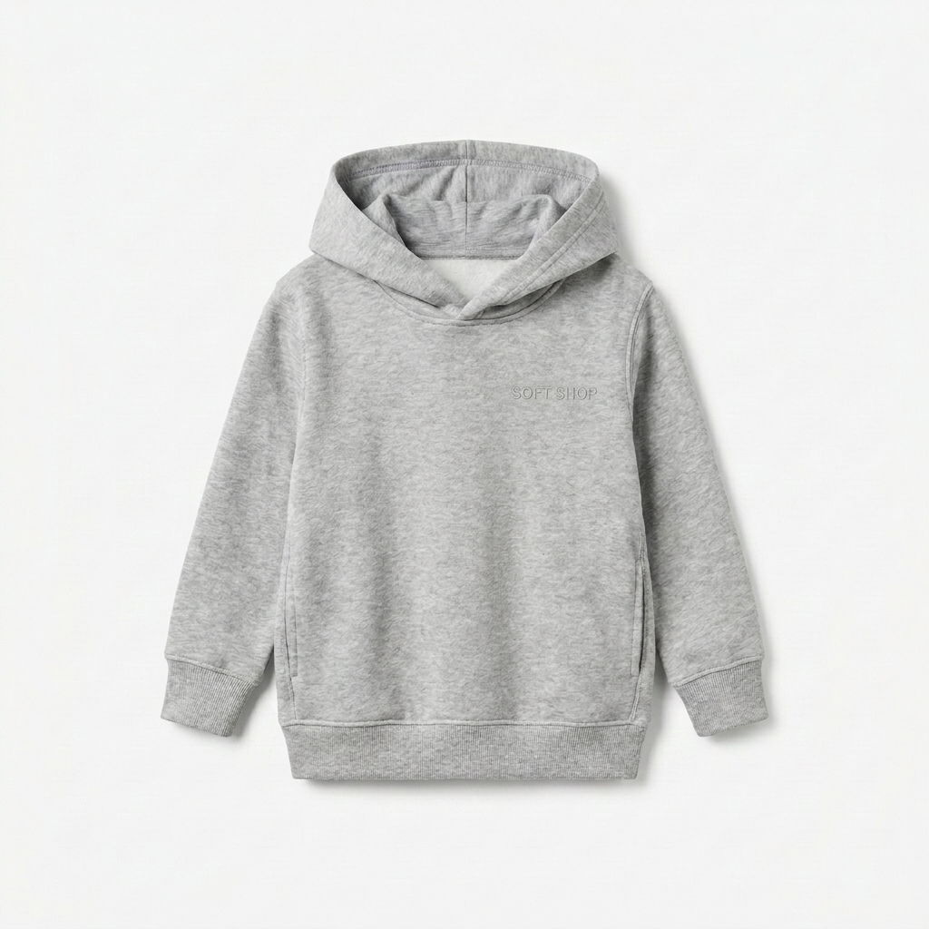 Custom Toddler Pullover Fleece Hoodie design direction 1: Minimalist Tonal Wordmark featuring the SOFT SHOP wordmark
