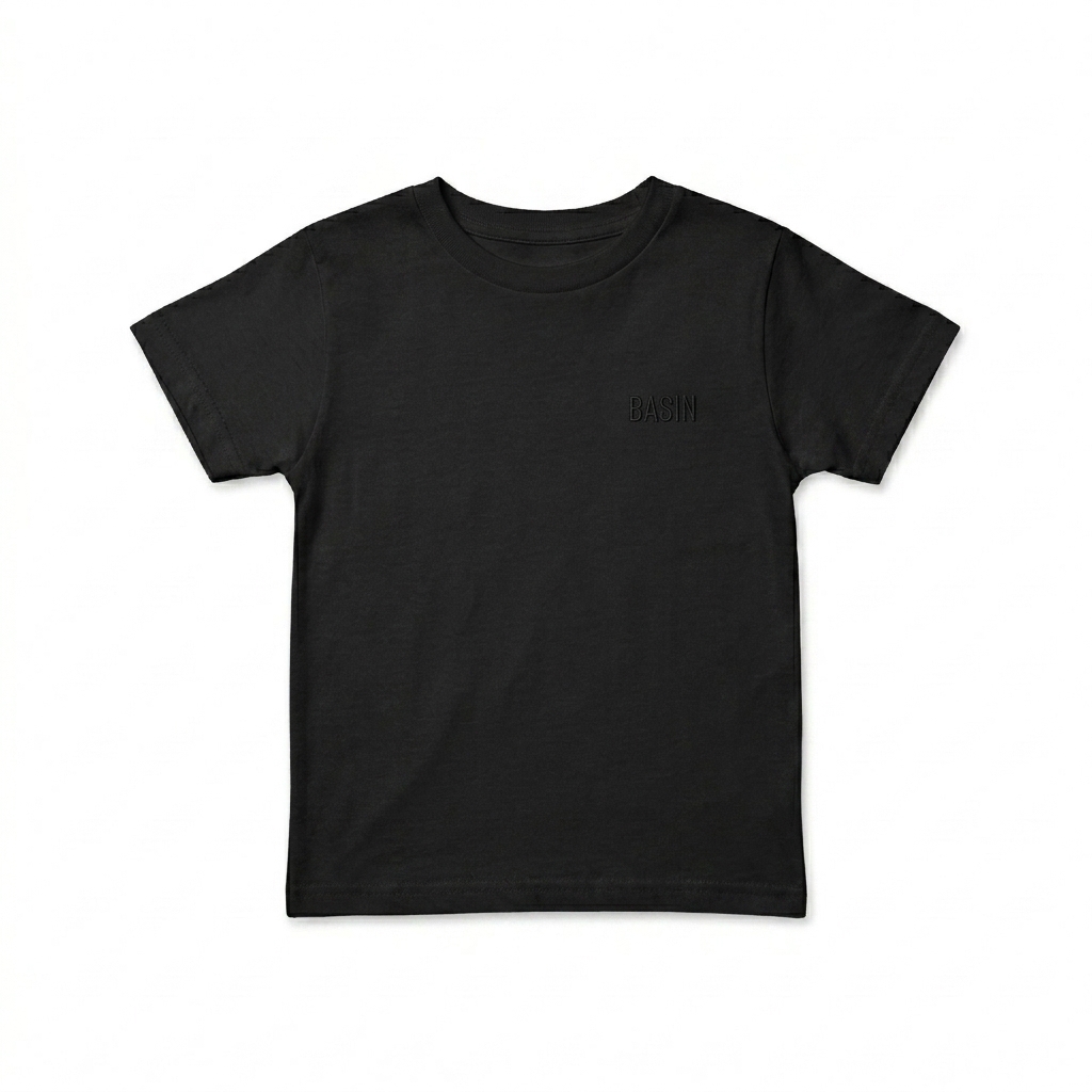 Custom Toddler Short-Sleeve T-Shirt design direction 1: Tonal Minimalist Wordmark featuring the BASIN wordmark