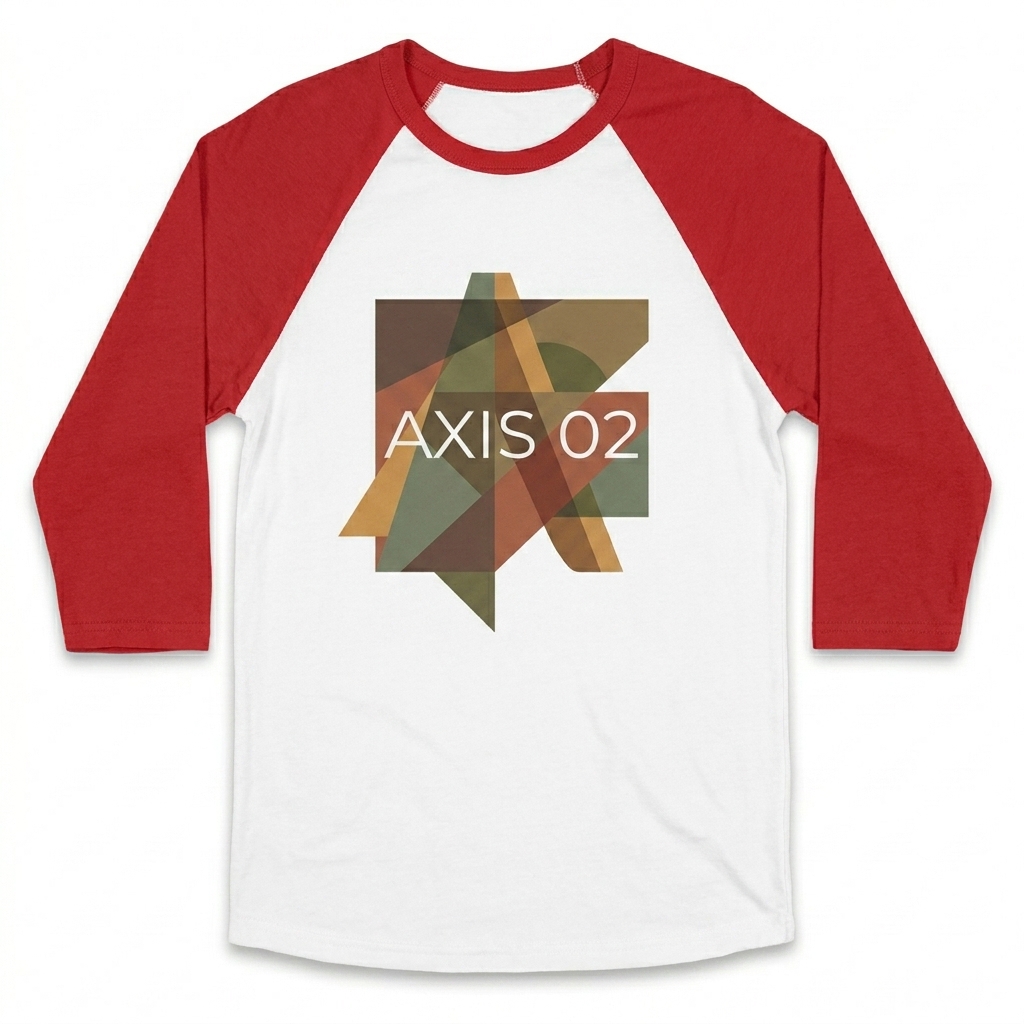 Custom Unisex 3/4 Sleeve Raglan Shirt design direction 2: Abstract Geometric Graphic featuring the AXIS 02 wordmark