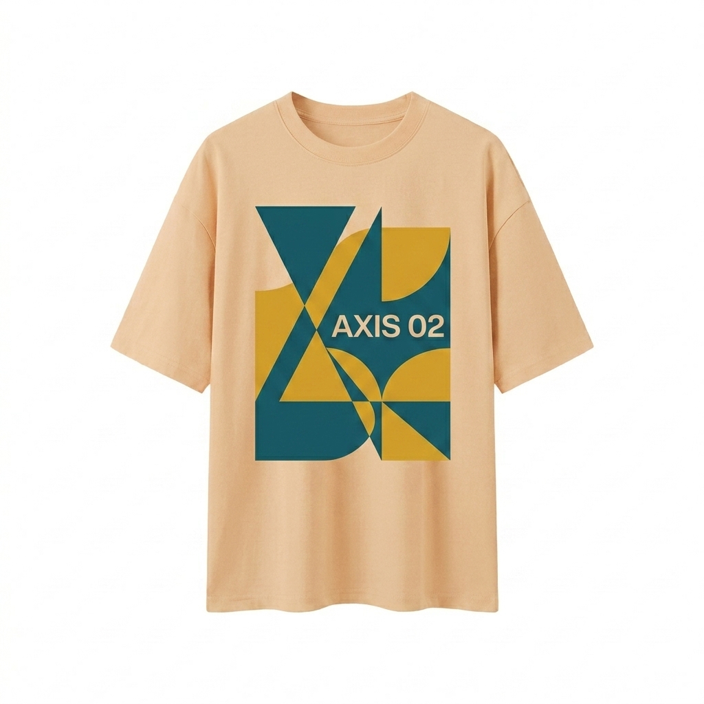 Custom Unisex Boxy Oversized T-Shirt design direction 2: Bold Abstract Graphic featuring the AXIS 02 wordmark