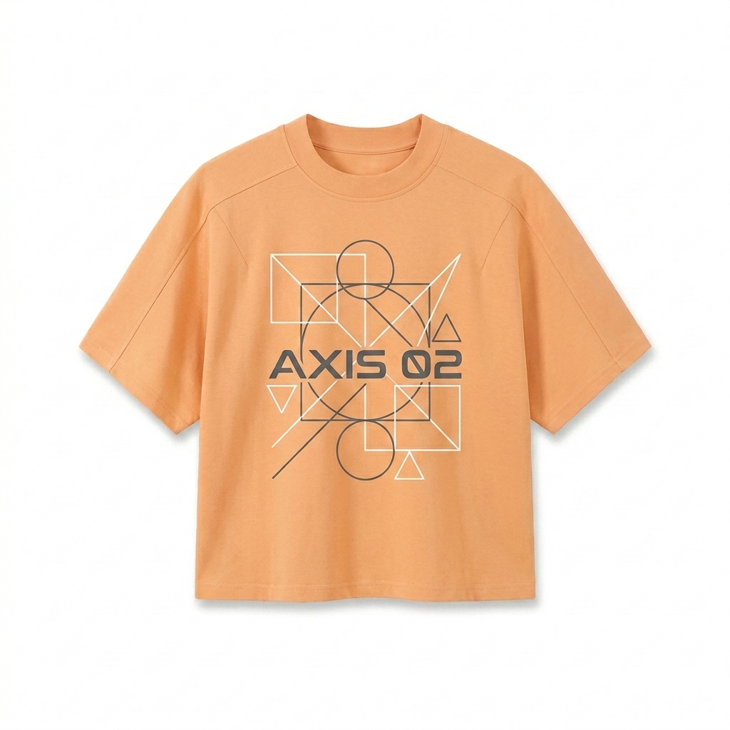 Custom Unisex Boxy Tonal T-Shirt design direction 2: Abstract Geometric Print featuring the AXIS 02 wordmark