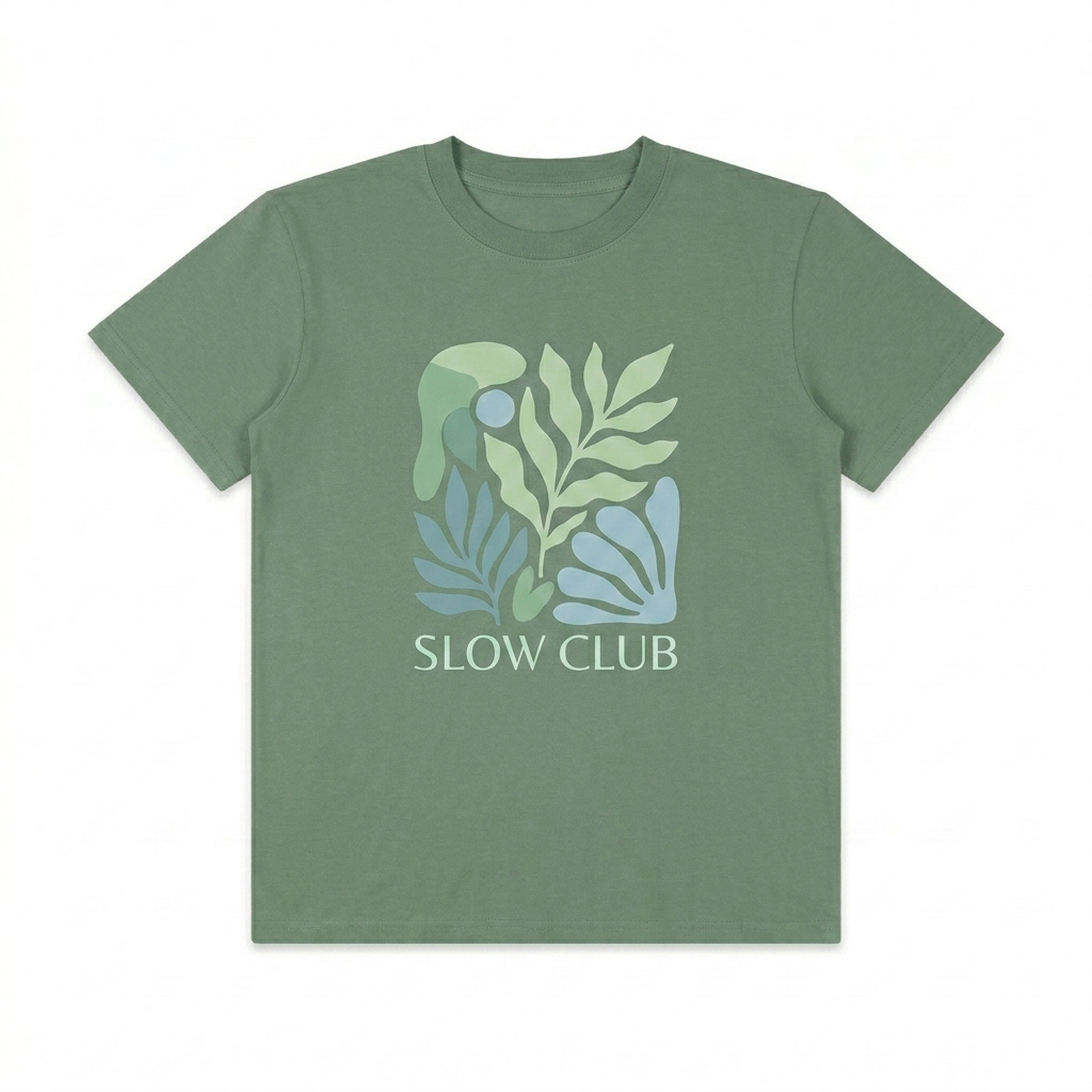 Custom Unisex Classic Crewneck T-Shirt design direction 2: Bold Graphic Illustration featuring the SLOW CLUB wordmark