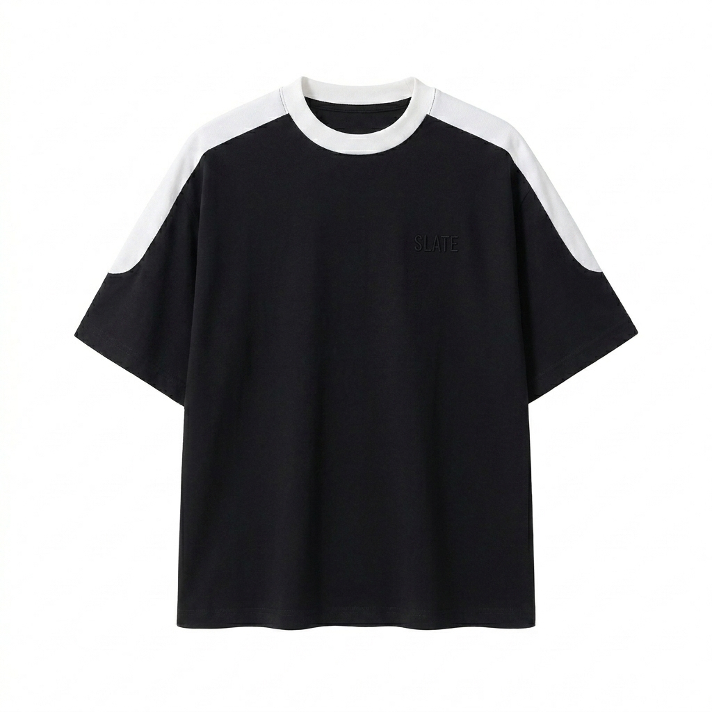 Custom Unisex Color Block Oversized T-Shirt design direction 1: Tonal Heritage Wordmark featuring the SLATE wordmark