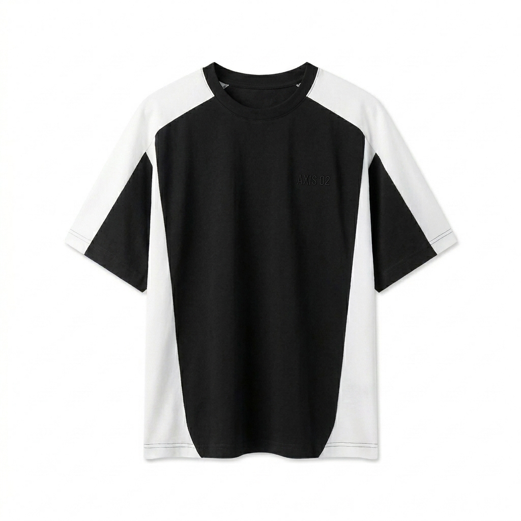 Custom Unisex Color Block T-Shirt design direction 1: Tonal Streetwear Wordmark featuring the AXIS 02 wordmark