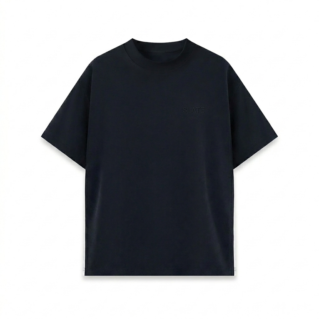 Custom Unisex Colorblock Crewneck T-Shirt design direction 1: Tonal Luxe Wordmark featuring the SLATE wordmark