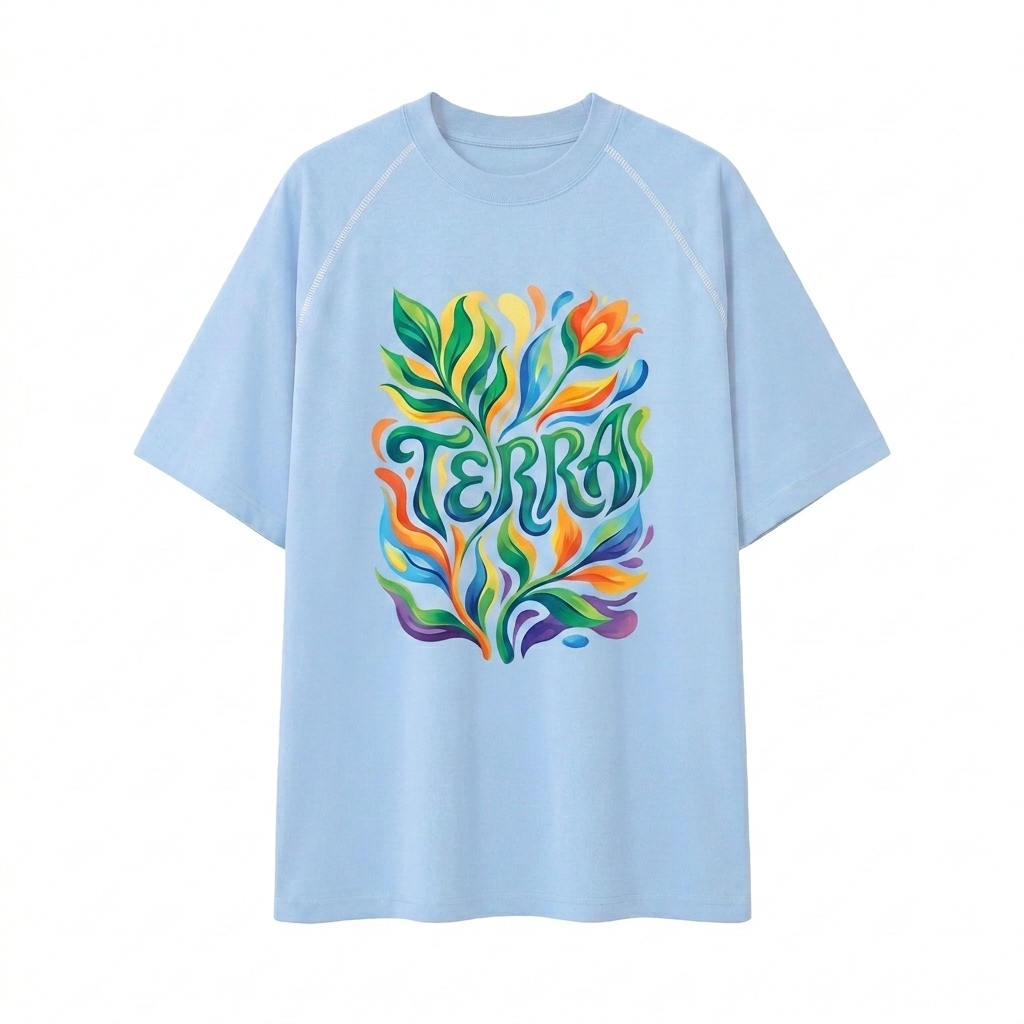 Custom Unisex Contrast Stitch Raglan T-Shirt design direction 2: Abstract Botanical Graphic featuring the TERRA wordmark