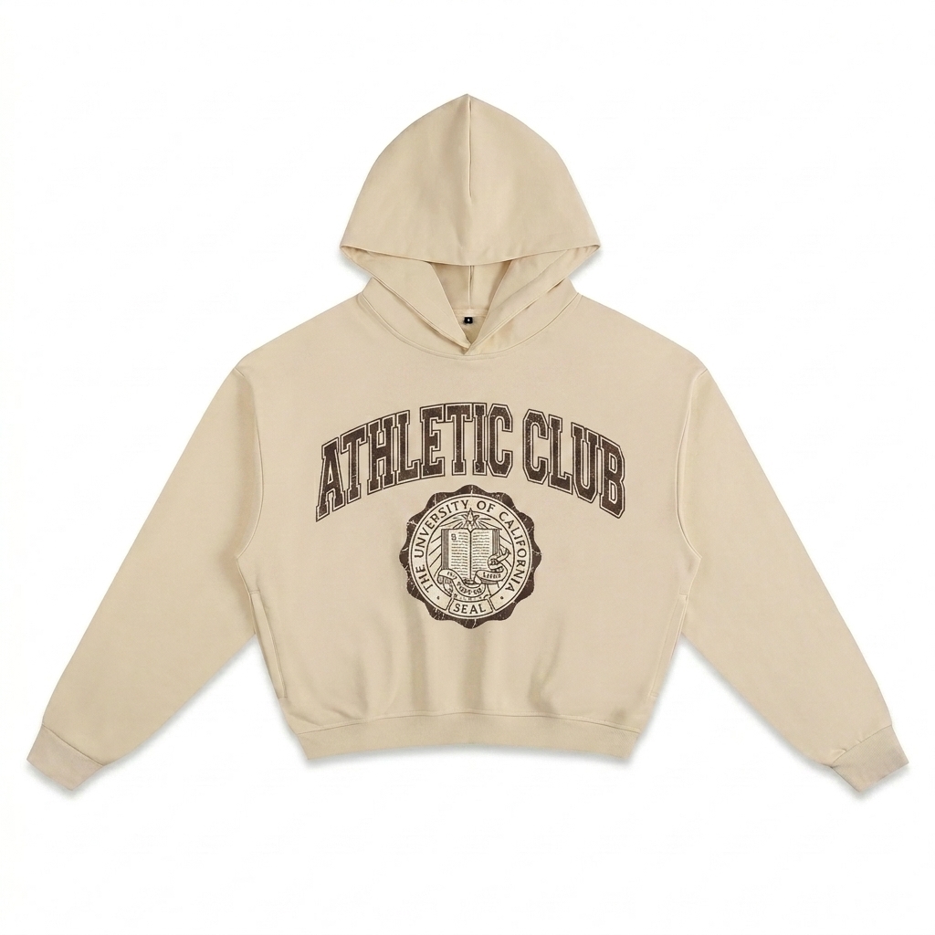 Custom Unisex Cropped Hoodie design direction 3: Retro Collegiate Emblem featuring the ATHLETIC CLUB wordmark