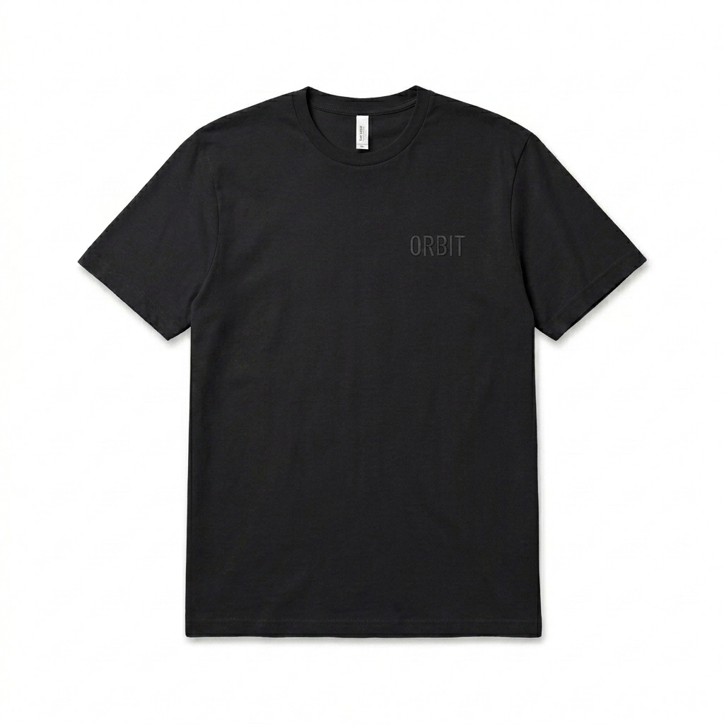 Custom Unisex Fine Jersey Tee design direction 1: Tonal Wordmark Minimalist featuring the ORBIT wordmark