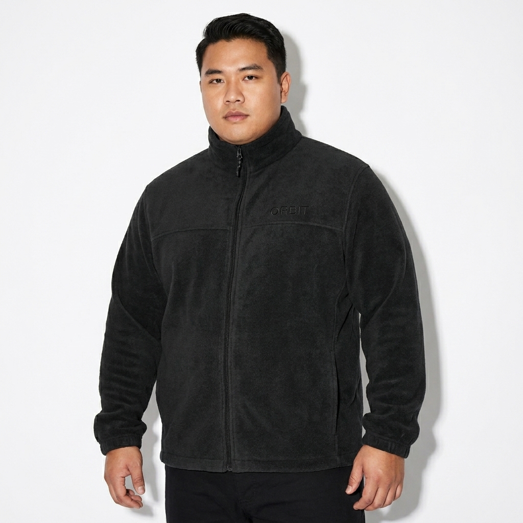 Unisex Fleece Jacket worn by a curvy Vietnamese male fashion influencer, workwear utility styling, studio lookbook — custom unisex fleece jacket