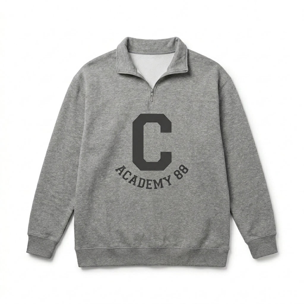 Custom Unisex Fleece Pullover design direction 3: Retro Collegiate Emblem featuring the ACADEMY 88 wordmark