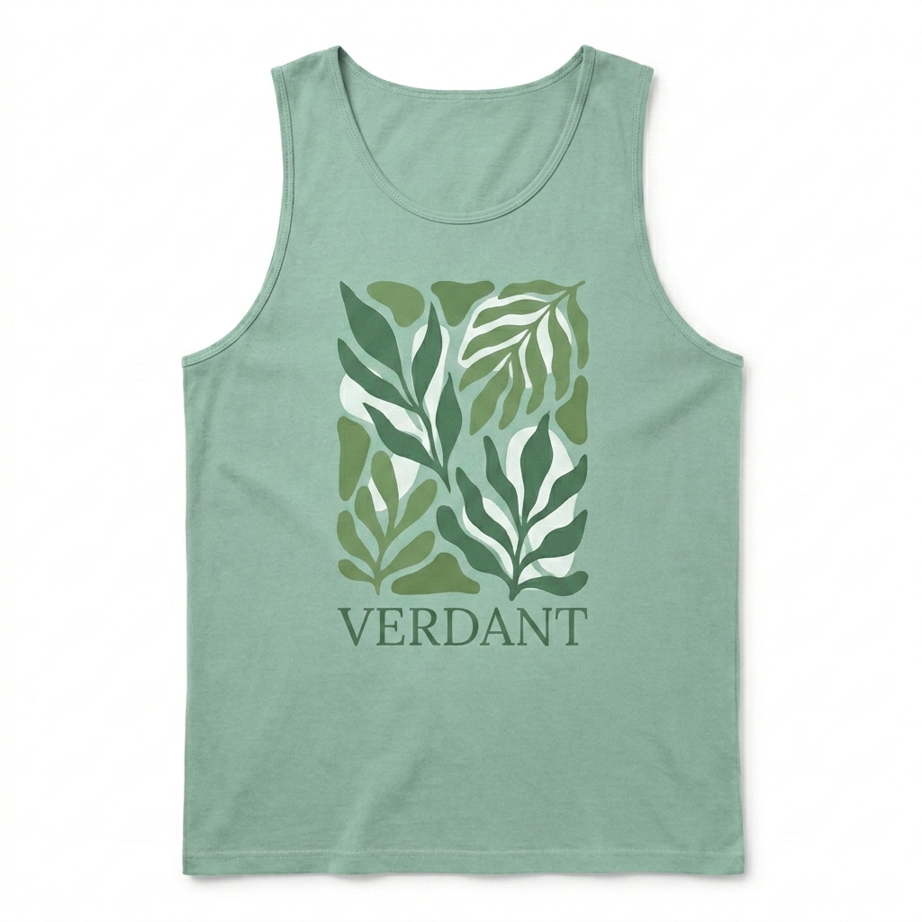 Custom Unisex Garment-Dyed Tank Top design direction 2: Bold Graphic Illustration featuring the VERDANT wordmark