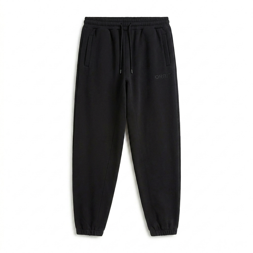 Custom Unisex Heavyweight Fleece Joggers design direction 1: Tonal Minimalist Wordmark featuring the ORBIT wordmark