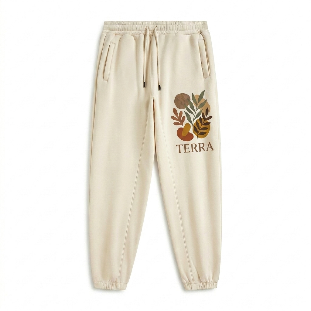 Custom Unisex Heavyweight Fleece Joggers design direction 2: Bold Graphic Illustration featuring the TERRA wordmark