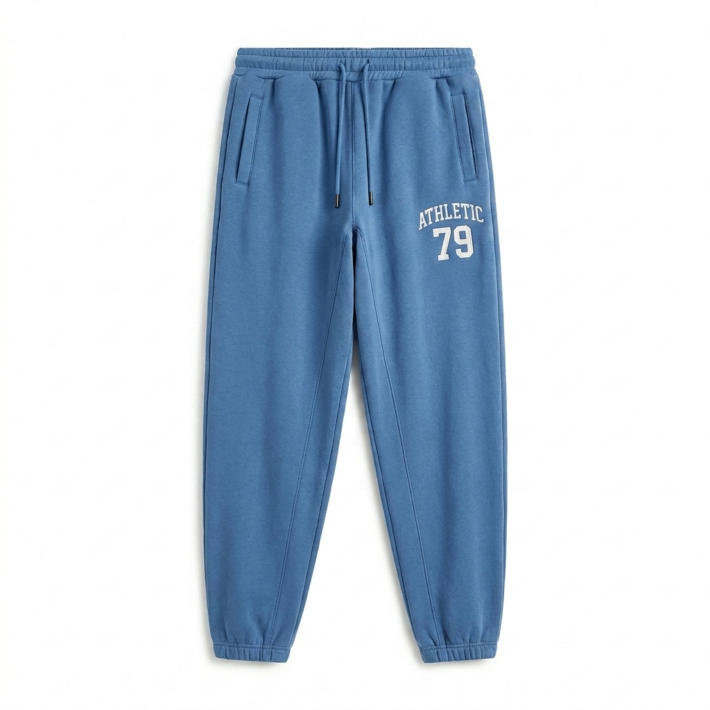 Custom Unisex Heavyweight Fleece Joggers design direction 3: Retro Collegiate Stacked Text featuring the ATHLETIC 79 wordmark