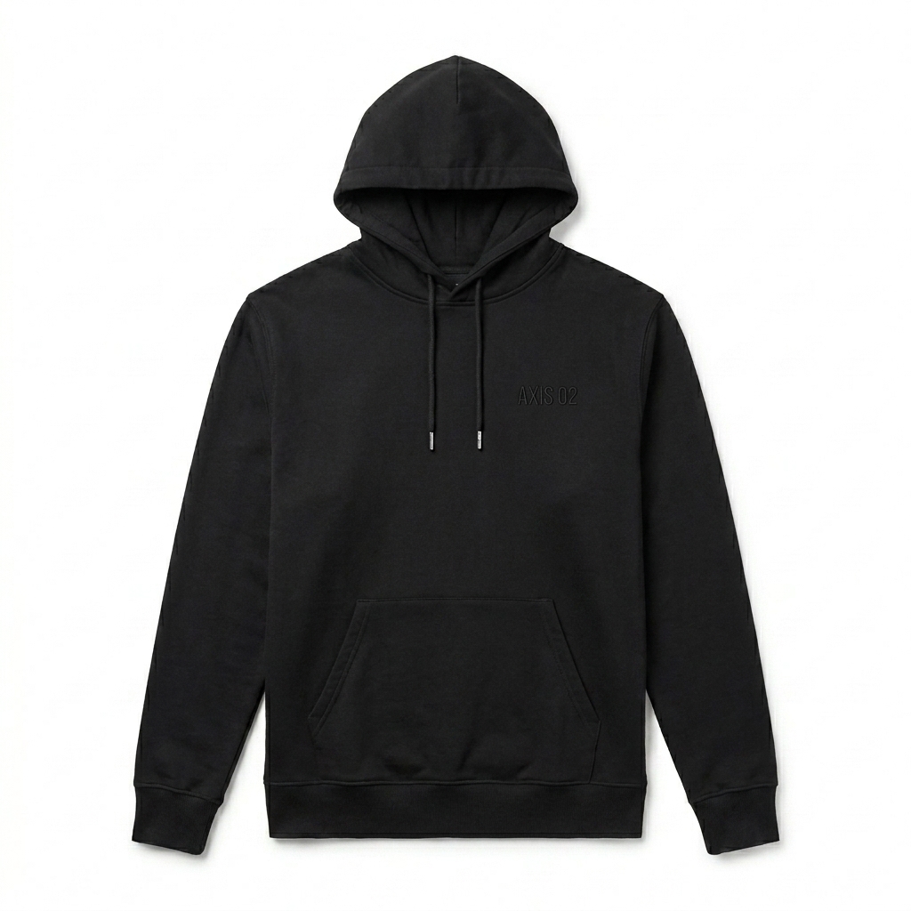 Custom Unisex Heavyweight Organic Pullover Hoodie design direction 1: Tonal Minimalist Wordmark featuring the AXIS 02 wordmark