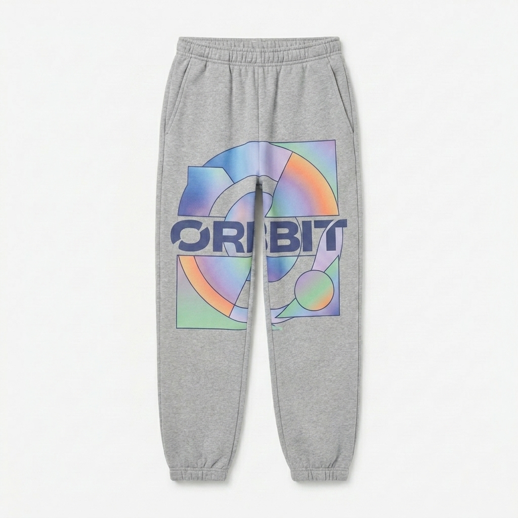 Custom Unisex Heavyweight Sweatpants design direction 2: Abstract Graphic Statement featuring the ORBIT wordmark