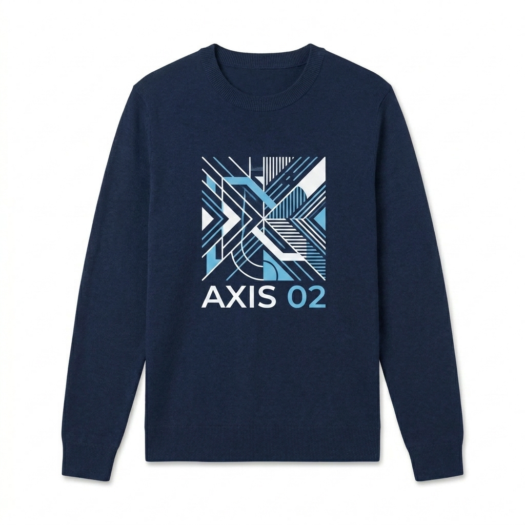 Custom Unisex Knit Crewneck Sweater design direction 2: Abstract Geometric Graphic featuring the AXIS 02 wordmark