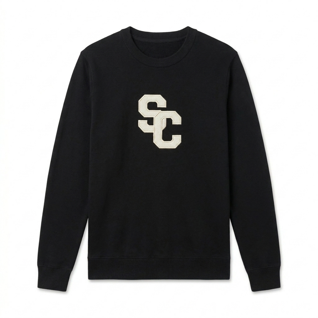 Custom Unisex Knit Crewneck Sweater design direction 3: Vintage Collegiate Emblem featuring the SLOW CLUB wordmark