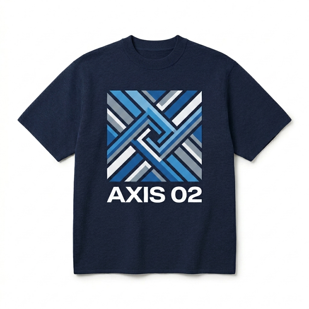 Custom Unisex Knitted T-Shirt design direction 2: Abstract Geometric Knit featuring the AXIS 02 wordmark