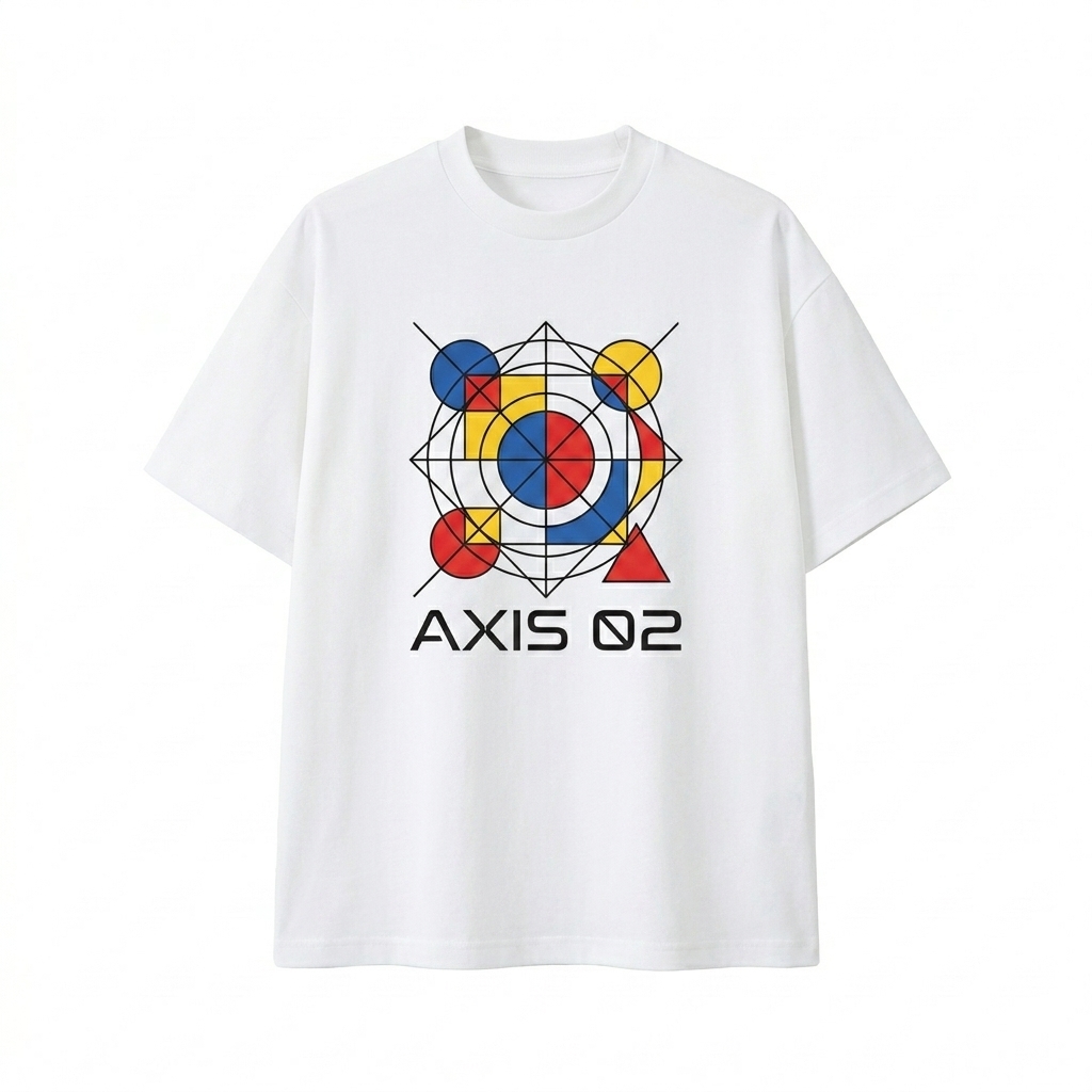 Custom Unisex Lightweight Oversized T-Shirt design direction 2: Abstract Geometric Graphic featuring the AXIS 02 wordmark