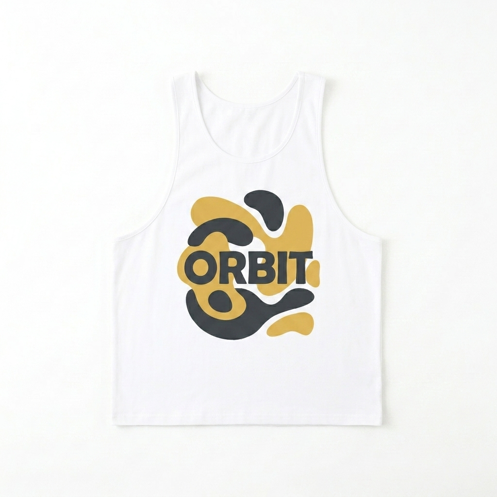Custom Unisex Loose Tank Top design direction 2: Bold Abstract Graphic featuring the ORBIT wordmark
