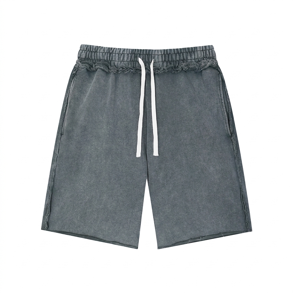 Custom Unisex Mineral Wash Raw Edge Shorts — Shorts