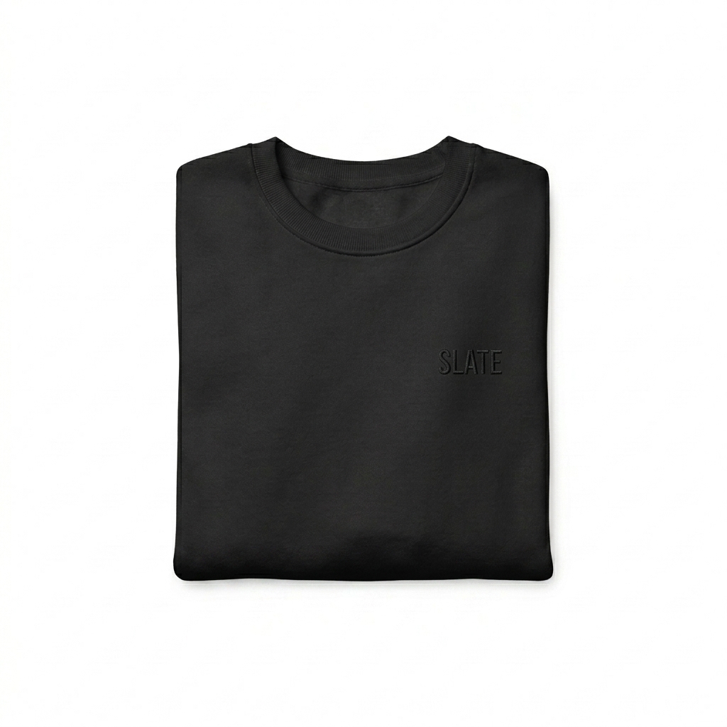 Custom Unisex Organic Crewneck Sweatshirt design direction 1: Tonal Minimalist Wordmark featuring the SLATE wordmark