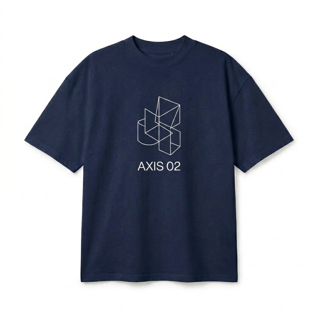 Custom Unisex Organic Oversized High-Neck T-Shirt design direction 3: Abstract Line Art featuring the AXIS 02 wordmark