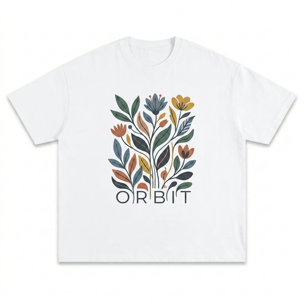 Custom Unisex Oversized Cotton T-Shirt design direction 2: Bold Graphic Illustration featuring the ORBIT wordmark